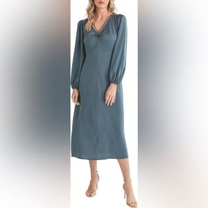 NWOT- MILA MAE Satin Tie Neck Long Sleeve Midi Dress